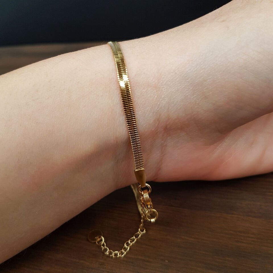 Zirkon Taşlı  Sedefli Gold Çelik Bileklik