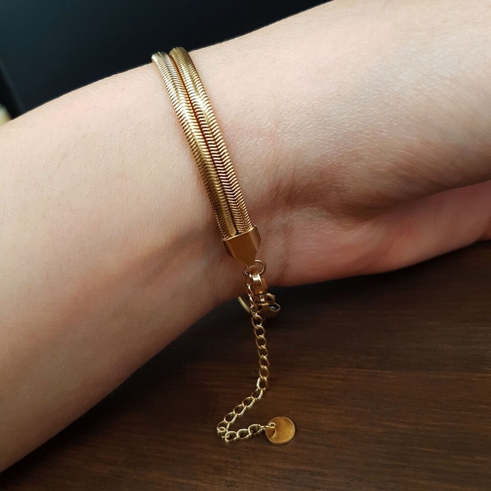 Gold Düğümlü Yılan Zincir Tasarım Çelik Bileklik