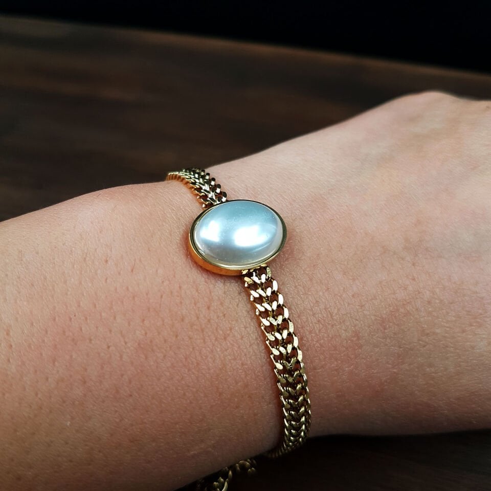 İnci Benzetme Tasarım Kadın Çelik Bileklik