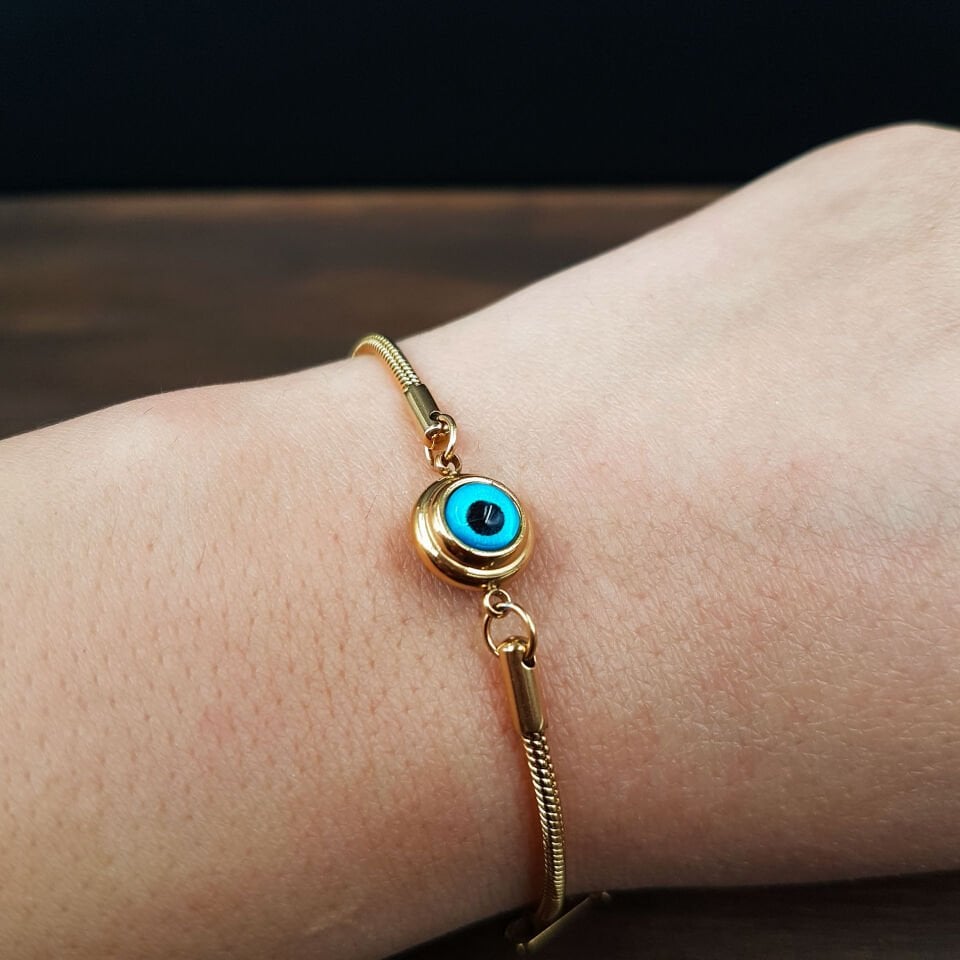 Nazar Boncuk Tasarım Gold Kadın Çelik Bileklik