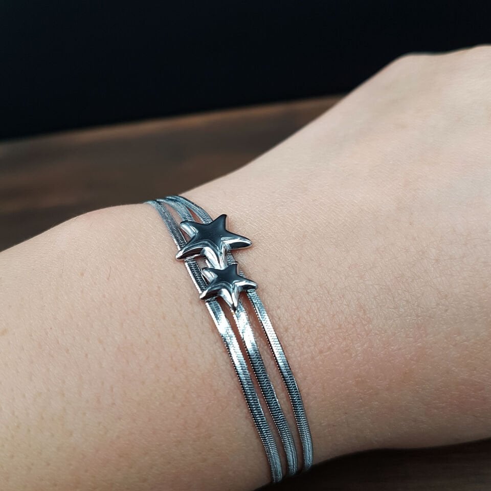 Yıldız Tasarım Gümüş Renk Kadın Çelik Bileklik