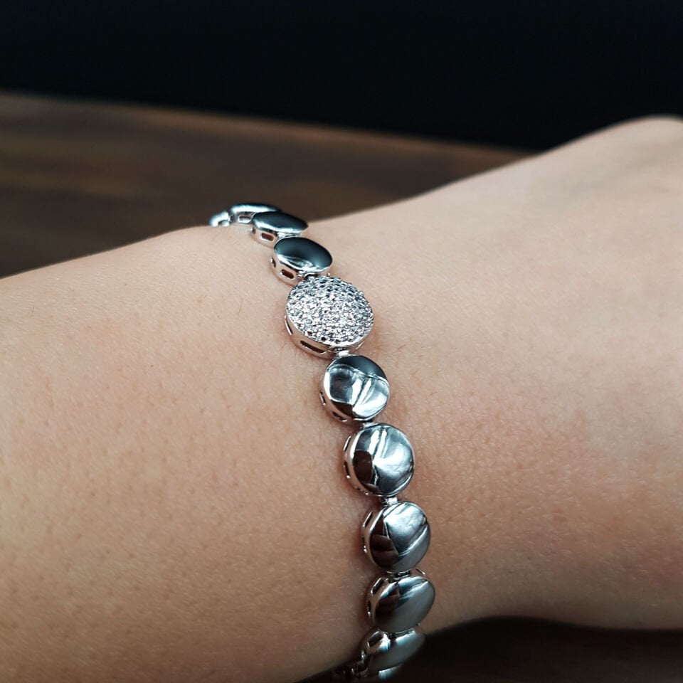 Yuvarlak Zirkon Taş Tasarım Kadın Çelik Bileklik