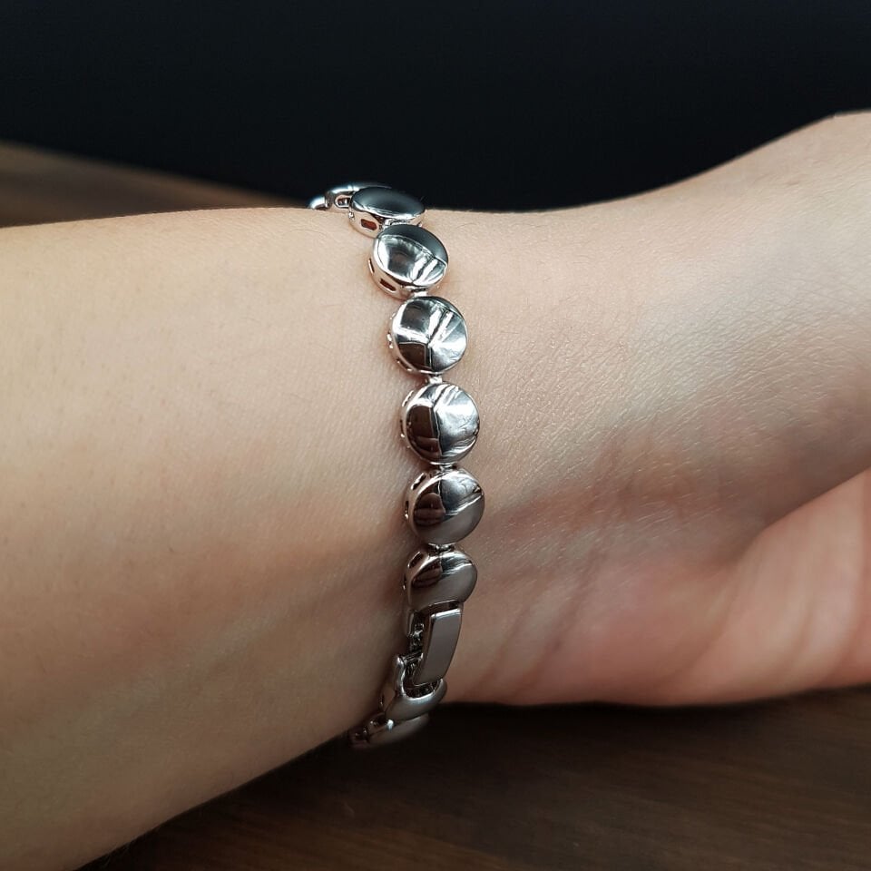 Yuvarlak Zirkon Taş Tasarım Kadın Çelik Bileklik