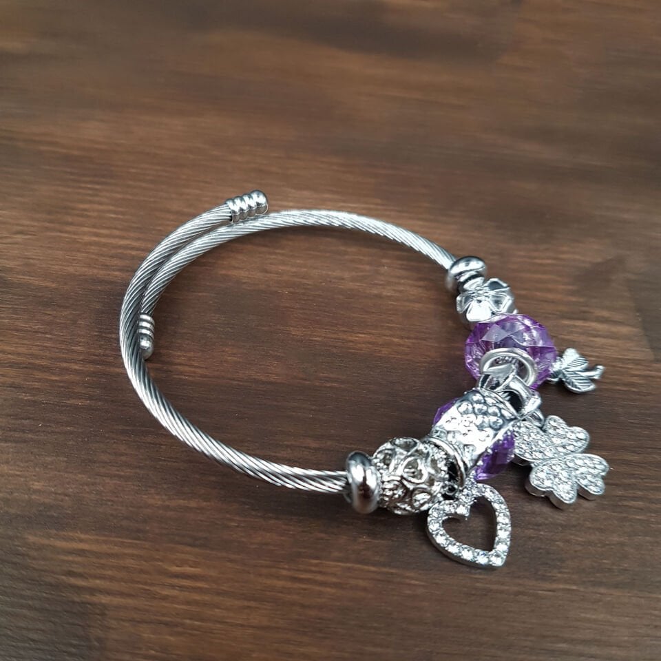 Mor Renk Tasarım Kadın Çelik Bileklik