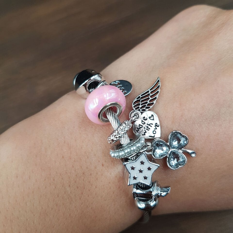 Pembe Renk Tasarım Kadın Çelik Bileklik