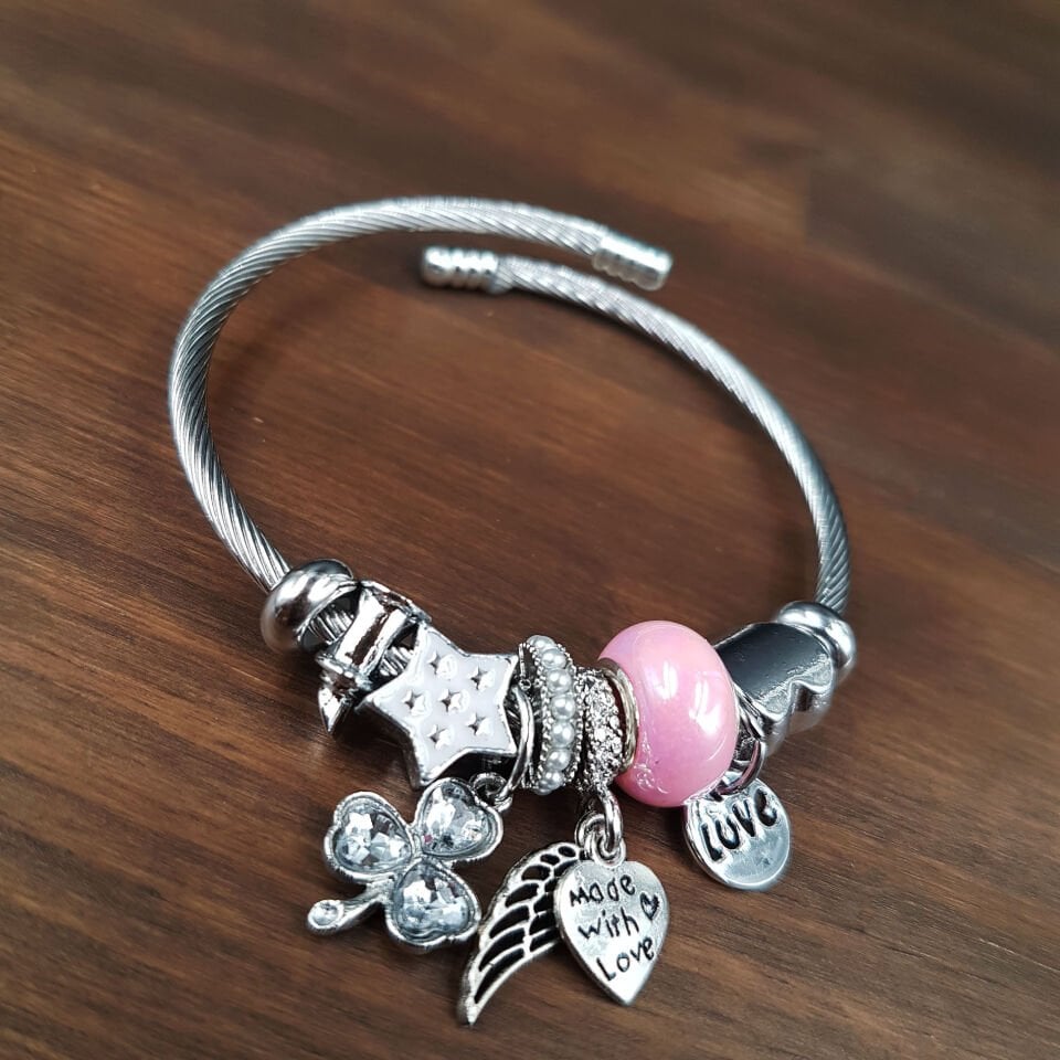 Pembe Renk Tasarım Kadın Çelik Bileklik