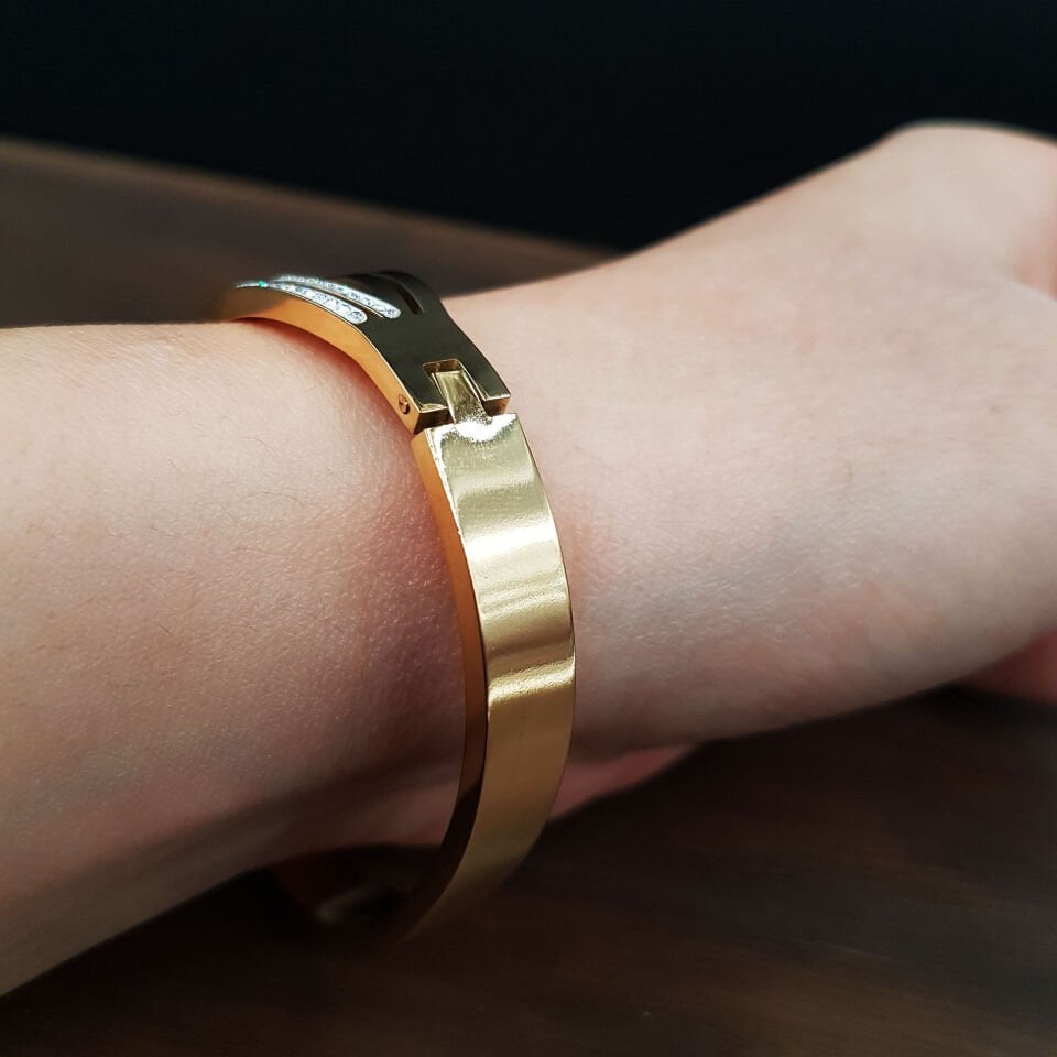 Gold Renk Sonsuzluk Tasarım Kadın Çelik Kelepçe