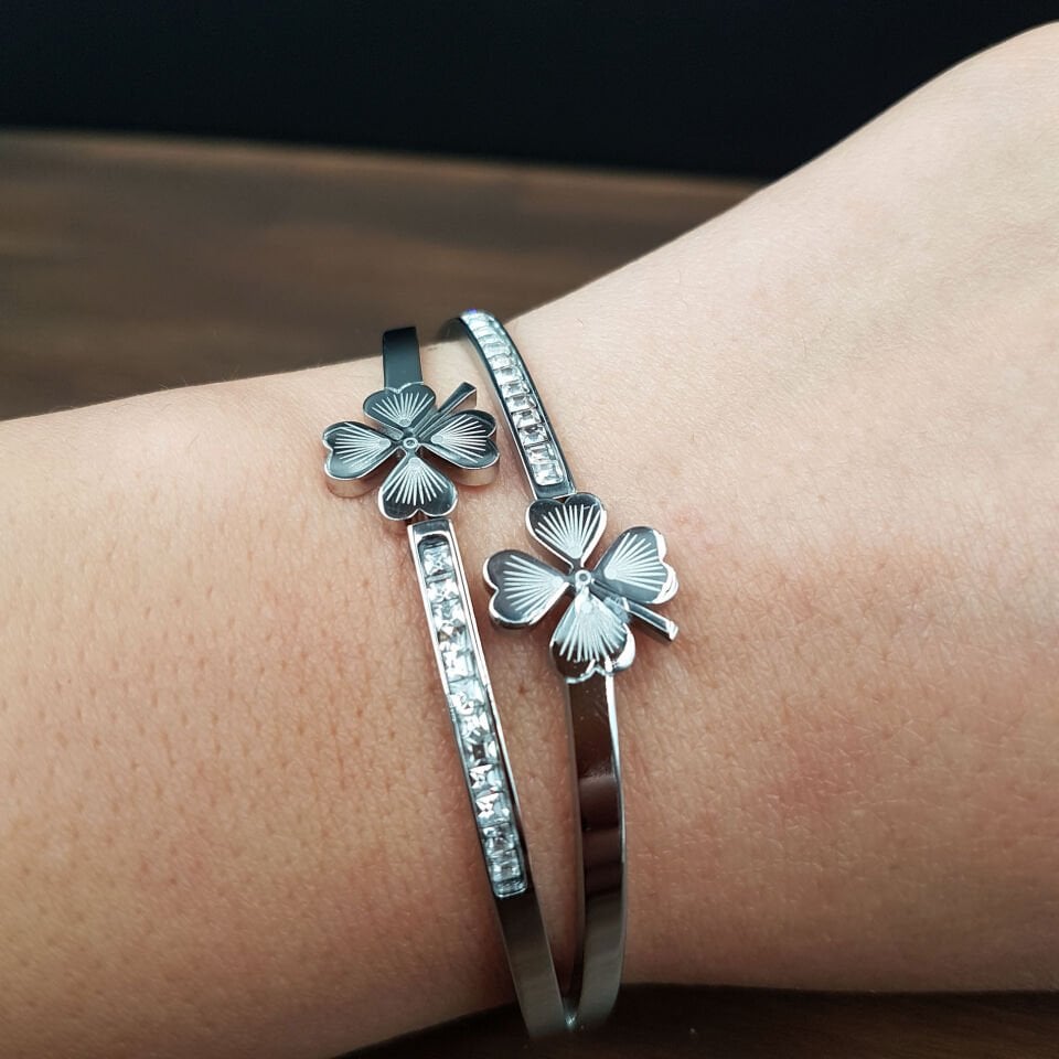 Taşlı Yonca Tasarım Kadın Çelik Kelepçe