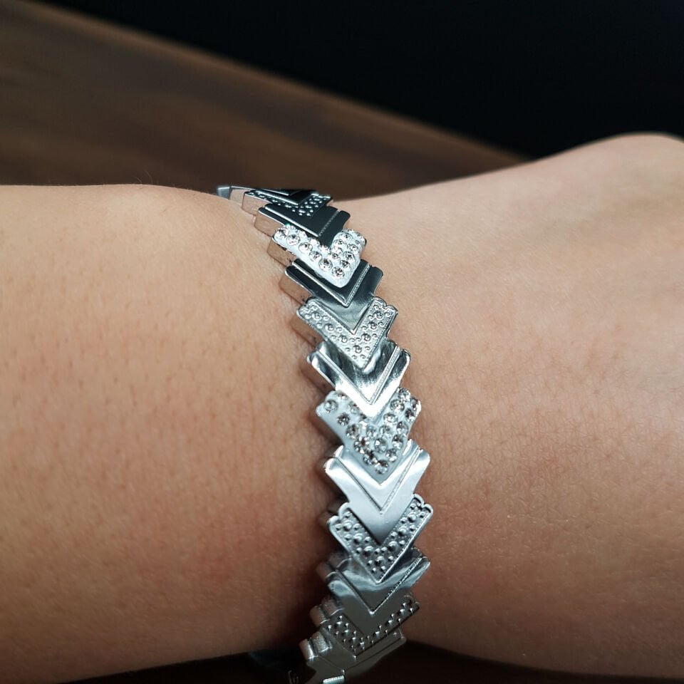 Balık Sırtı Zirkon Taşlı Kadın Çelik Kelepçe