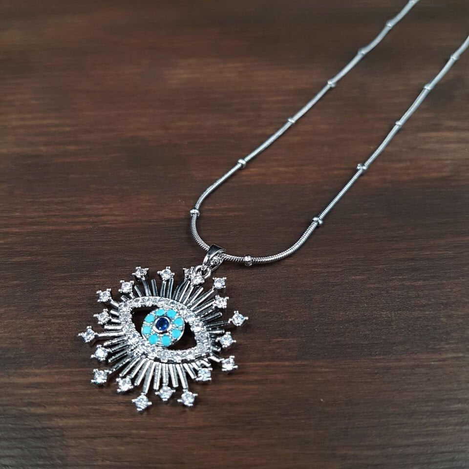 Göz Tasarım Mavi Kadın Çelik Kolye