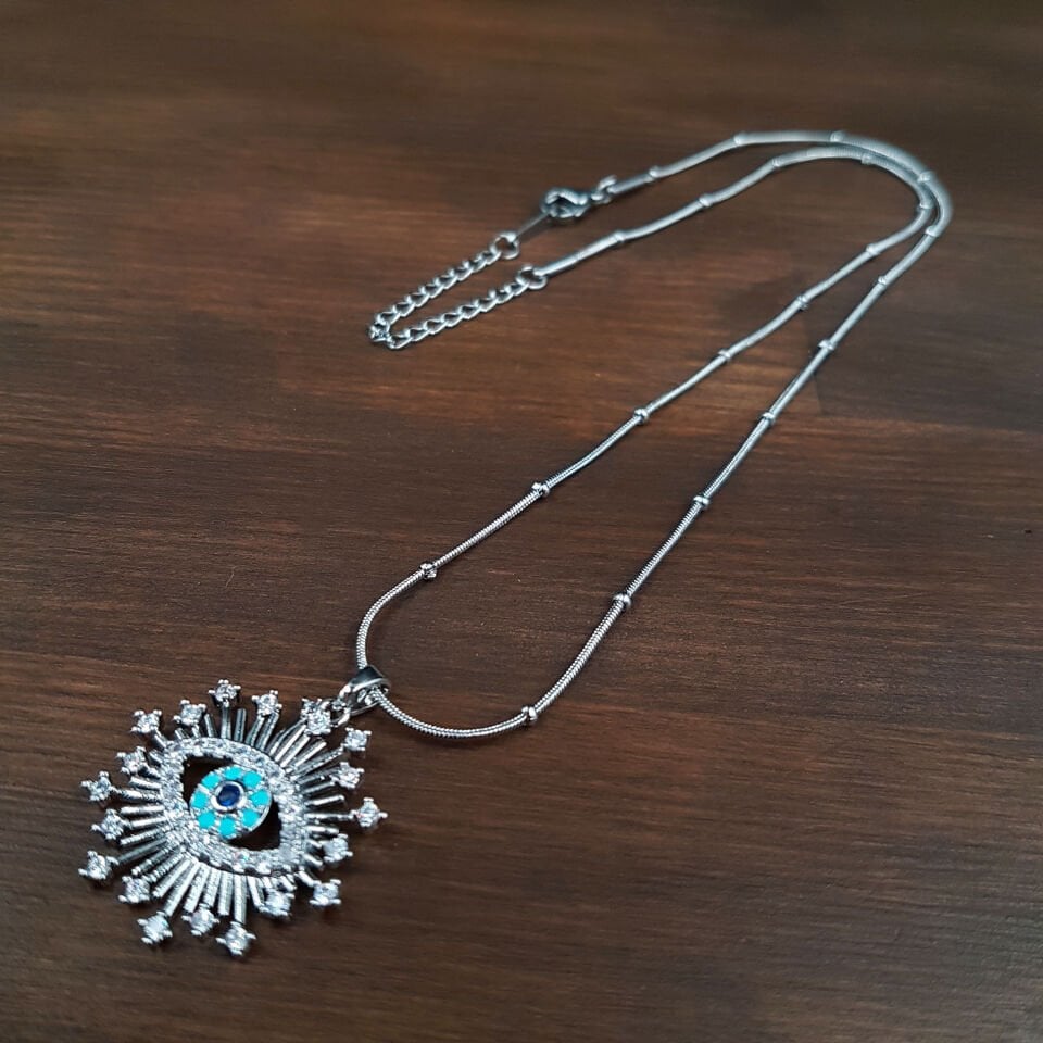 Göz Tasarım Mavi Kadın Çelik Kolye