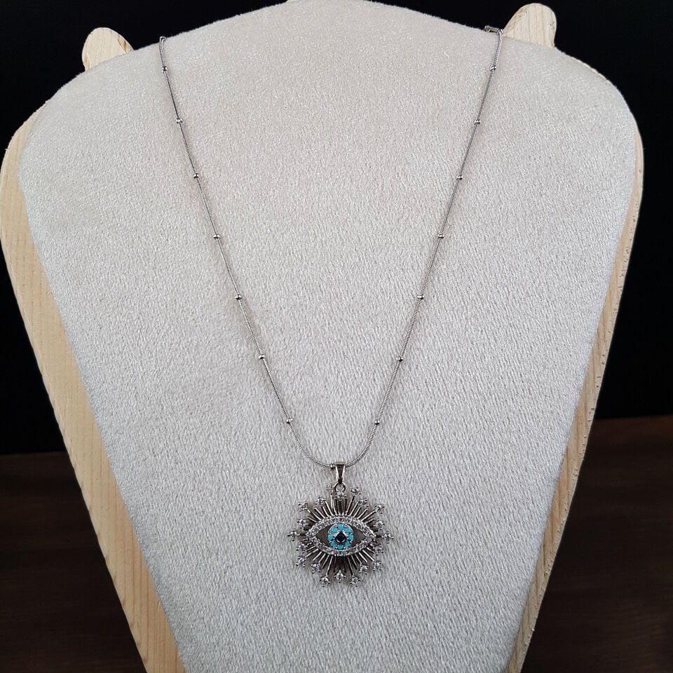 Göz Tasarım Mavi Kadın Çelik Kolye