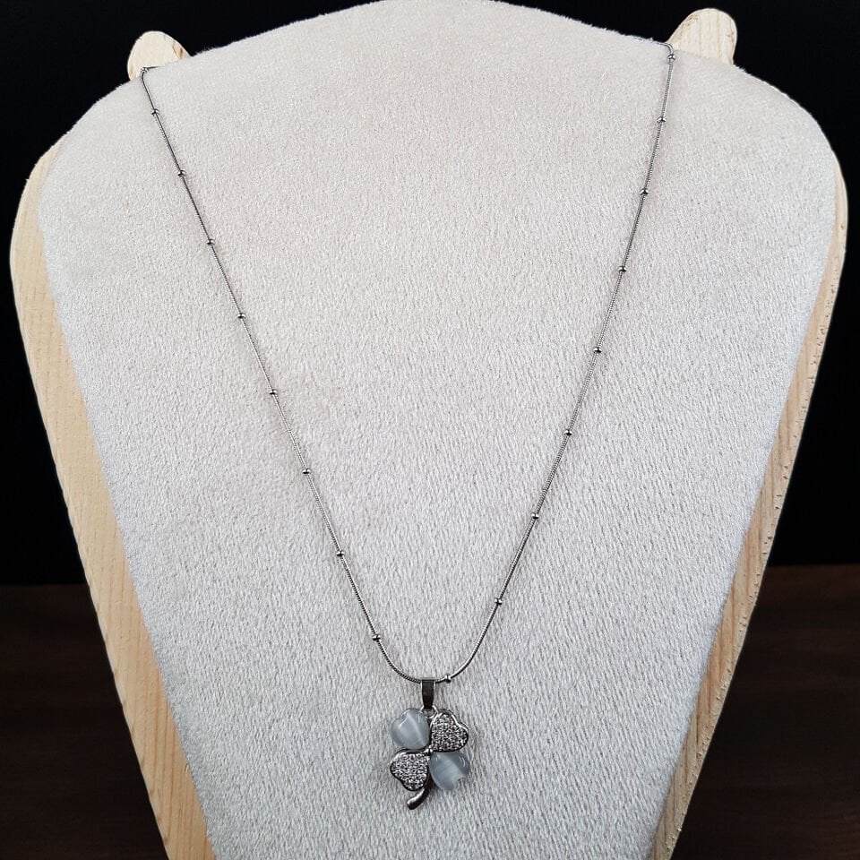 Zirkon Taşlı 4 Yapraklı Yonca Kadın Çelik Kolye