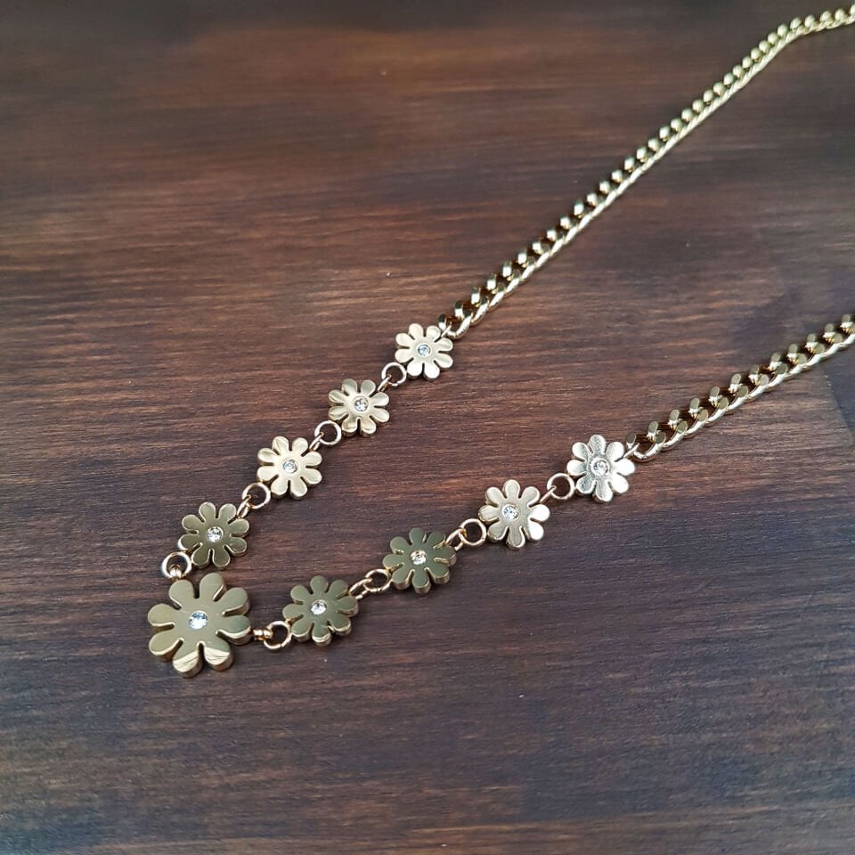 Gold Çiçek Tasarım Kadın Çelik Kolye