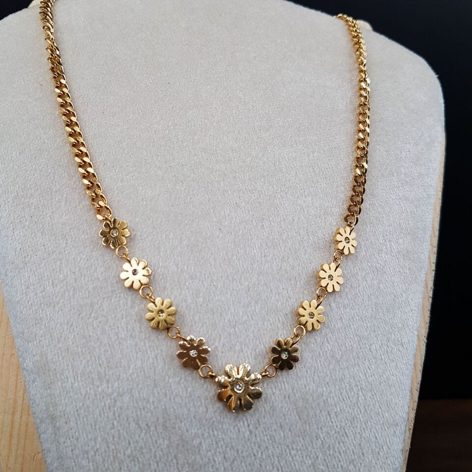 Gold Çiçek Tasarım Kadın Çelik Kolye