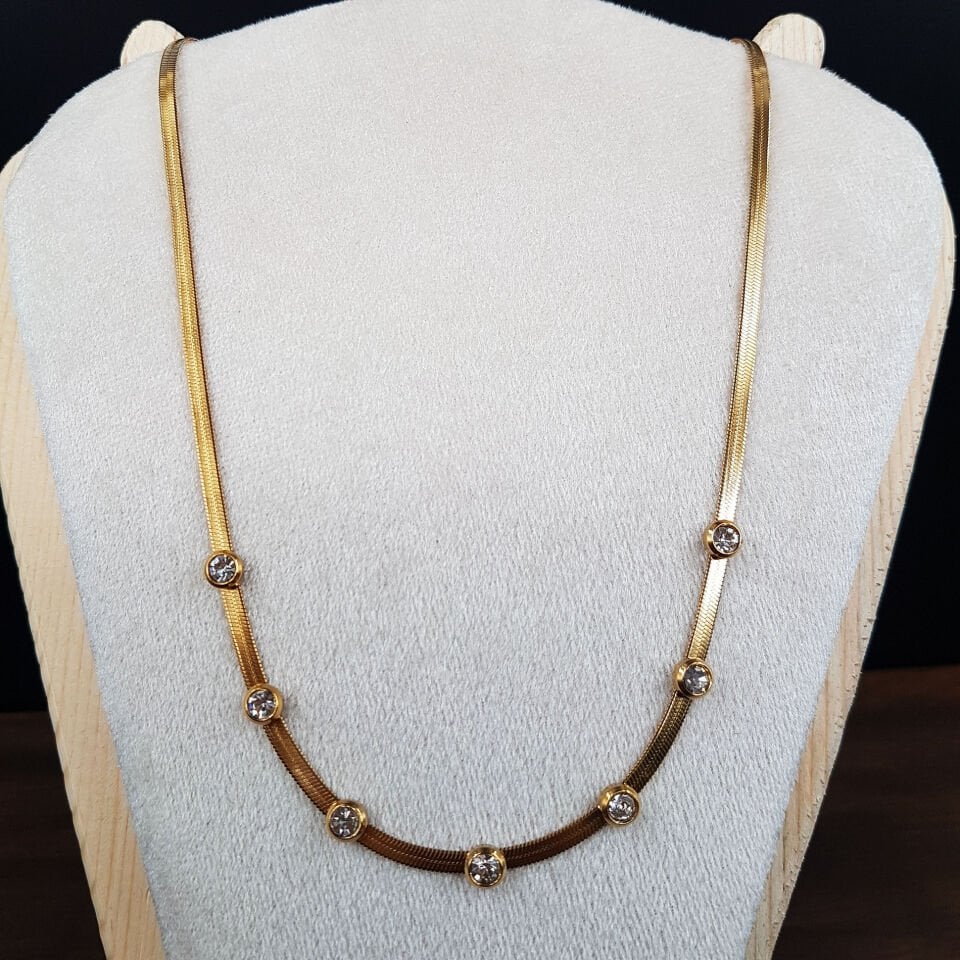 Zirkon Taşlı İtalyan zincir Tasarım Kadın Çelik Kolye