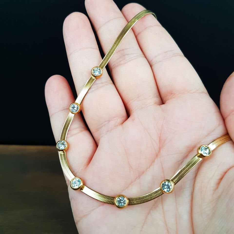 Zirkon Taşlı İtalyan zincir Tasarım Kadın Çelik Kolye