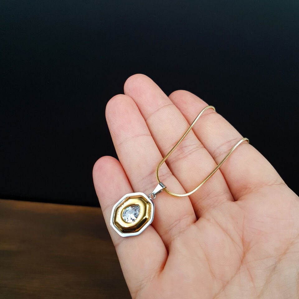 Damla Zirkon Taşlı Kadın Çelik Kolye