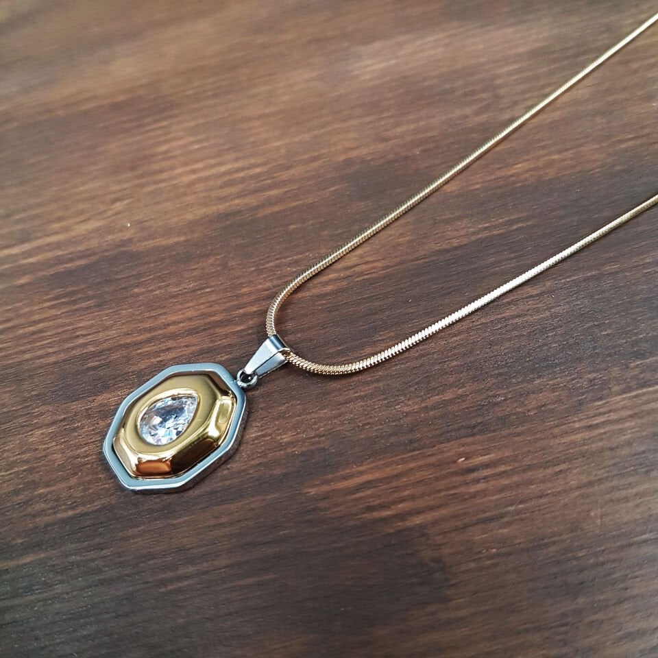 Damla Zirkon Taşlı Kadın Çelik Kolye