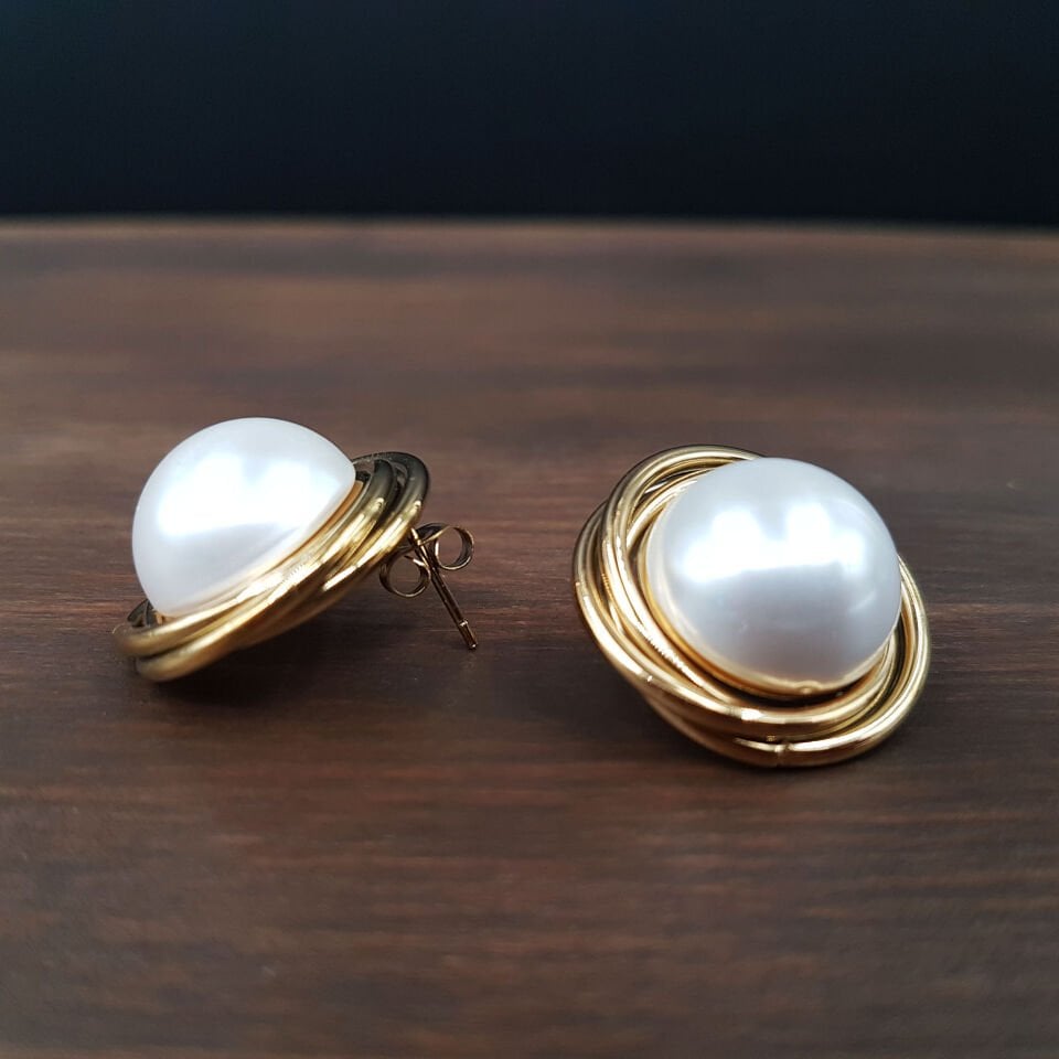 Gold İnci Tasarım Kadın Çelik Küpe