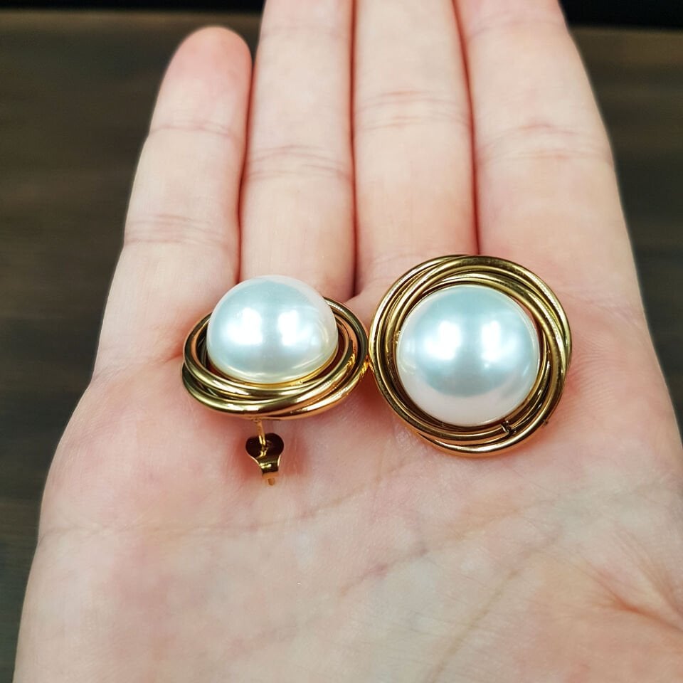 Gold İnci Tasarım Kadın Çelik Küpe