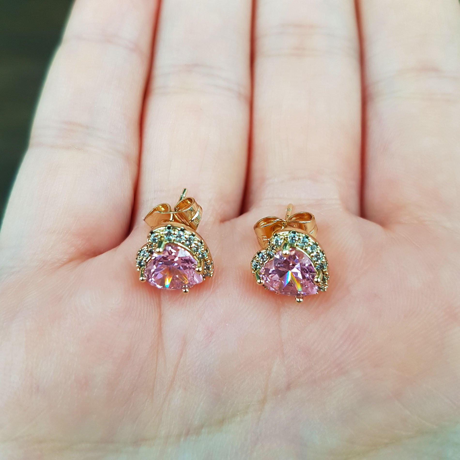 Pembe Zirkon Taşlı Kalp Çelik Küpe