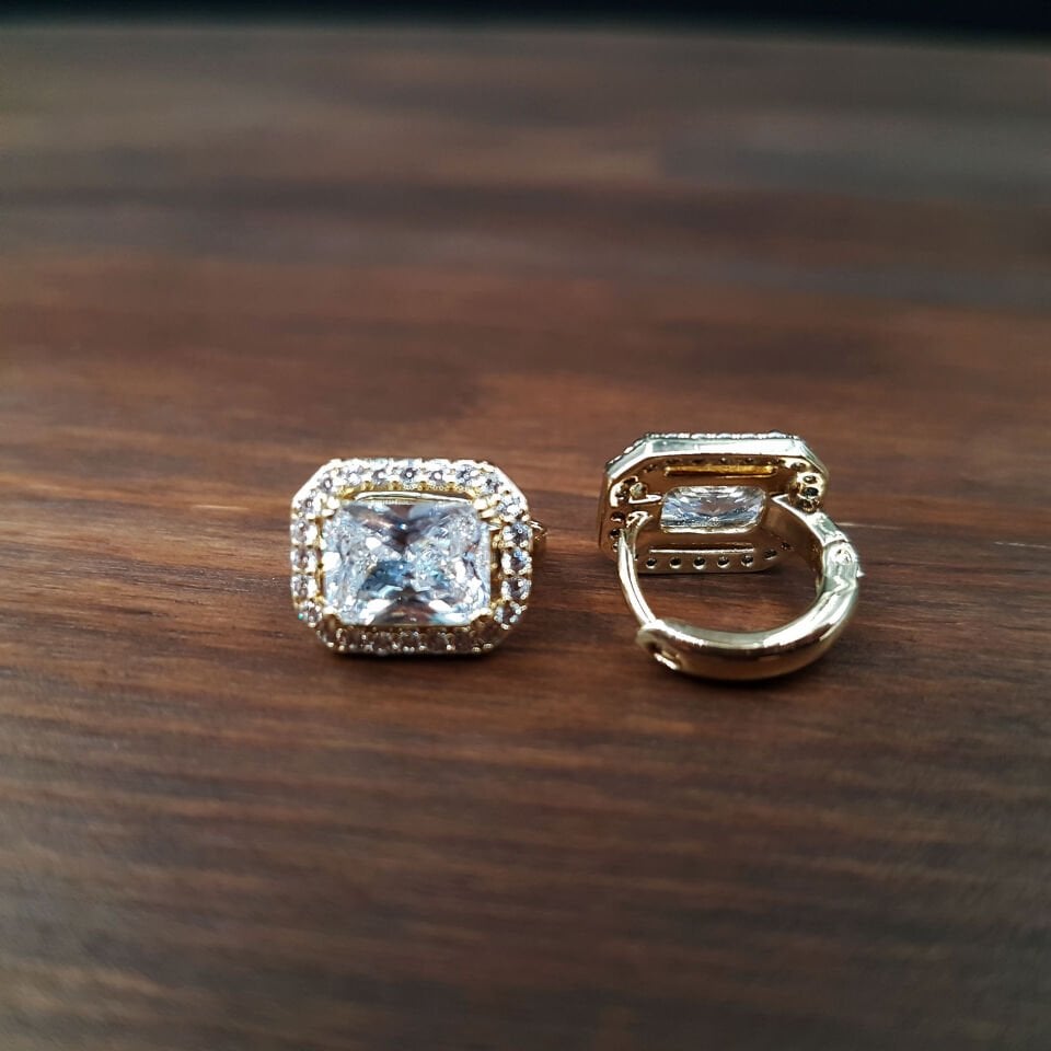 Baget Kesim Taşlı Kadın Çelik Küpe