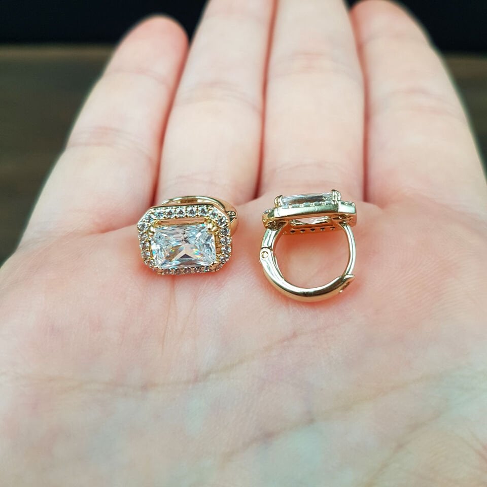 Baget Kesim Taşlı Kadın Çelik Küpe