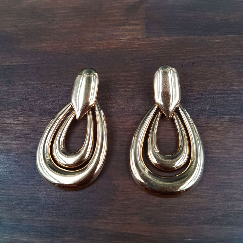 Büyük Damla Kesim Gold Kadın Çelik Küpe