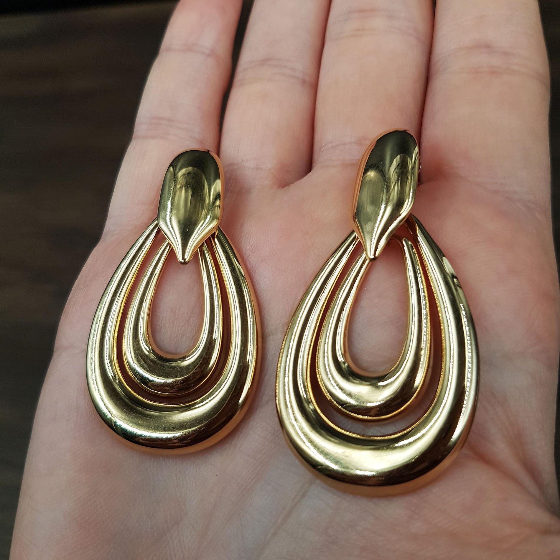 Büyük Damla Kesim Gold Kadın Çelik Küpe