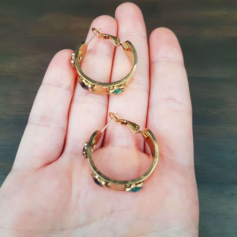 Yıldız Taş Tasarımlı Gold Çelik Küpe