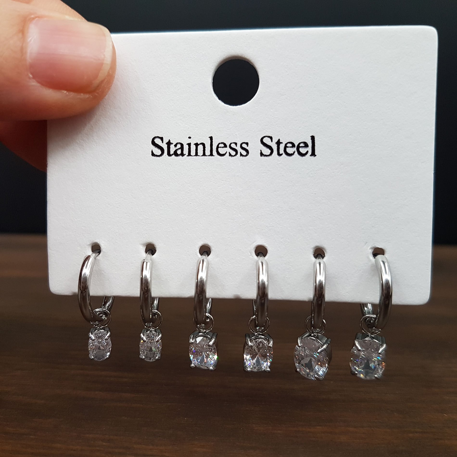 Elips taş Tasarım 6 lı Set Kadın Çelik Küpe