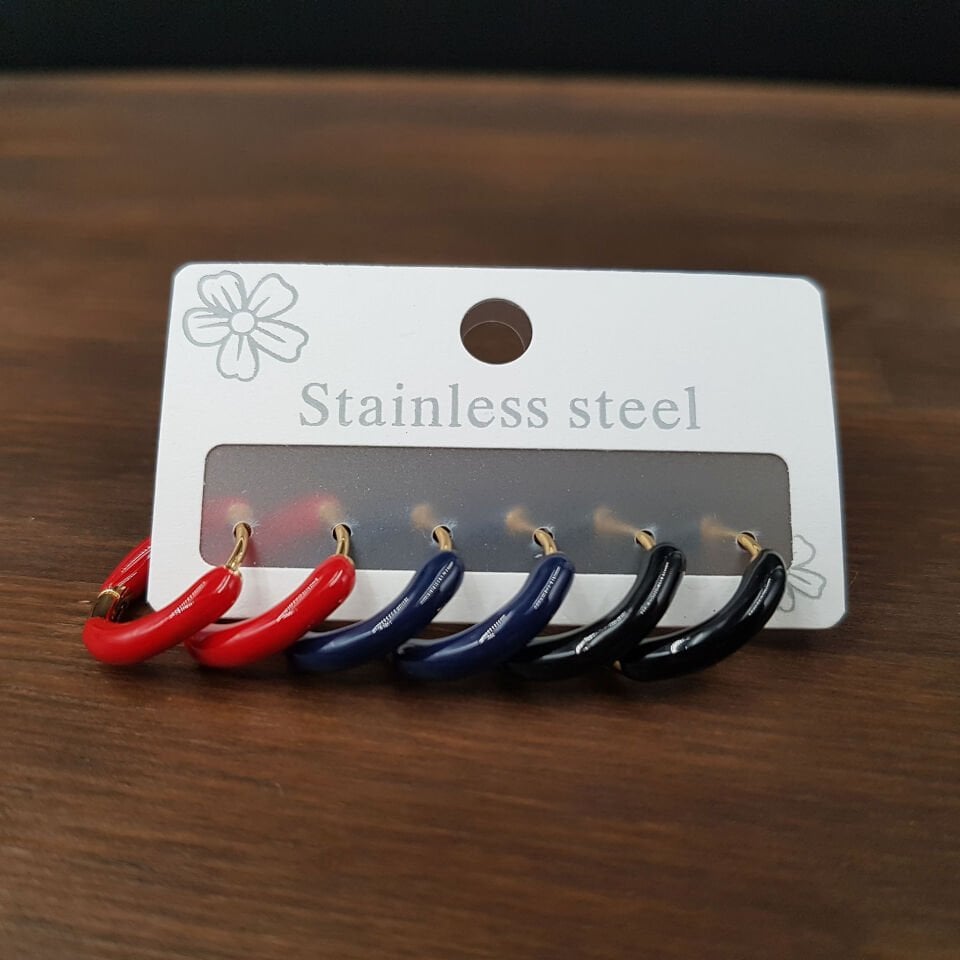 6 lı Renkli Halka Kadın Çelik Küpe