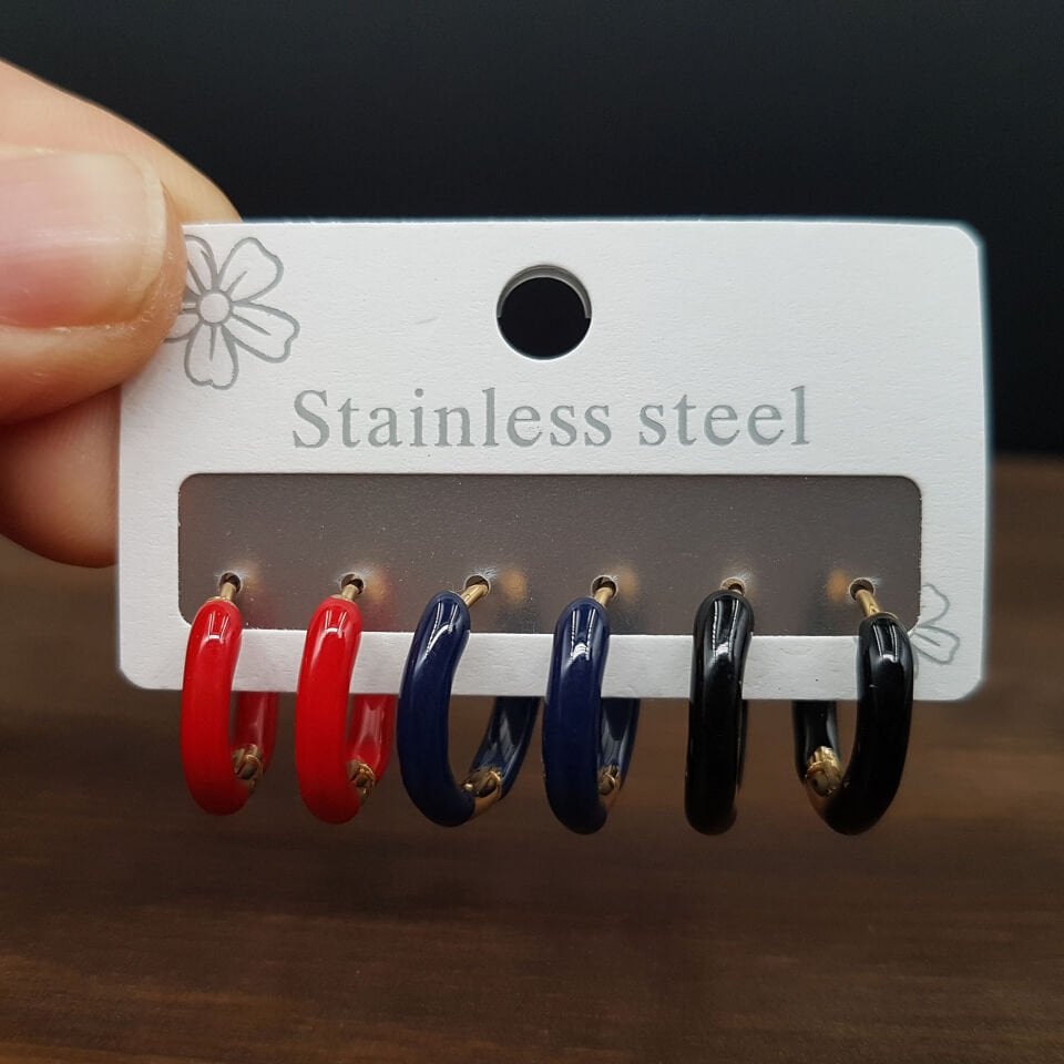 6 lı Renkli Halka Kadın Çelik Küpe