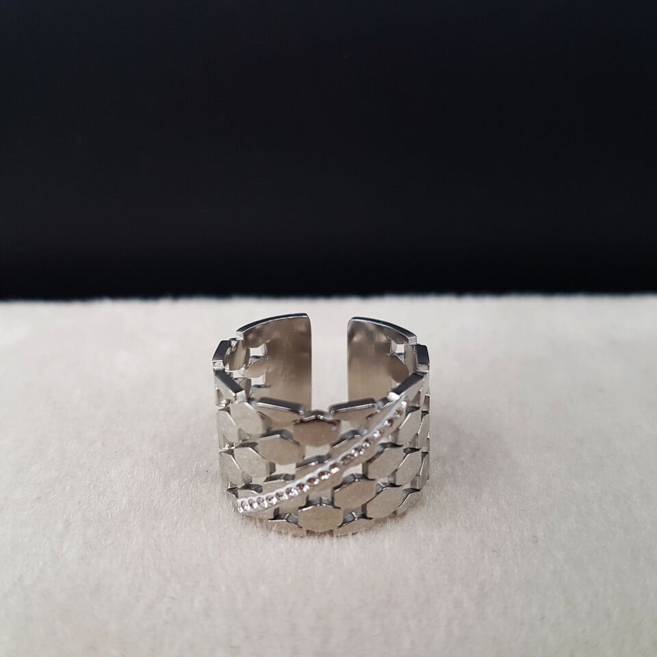 Petek Tasarım Taşlı Kadın Çelik Yüzük