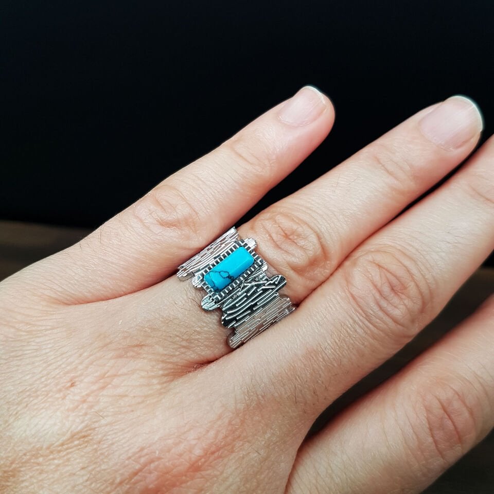 Firuze Taş Tasarım Kadın Çelik Yüzük