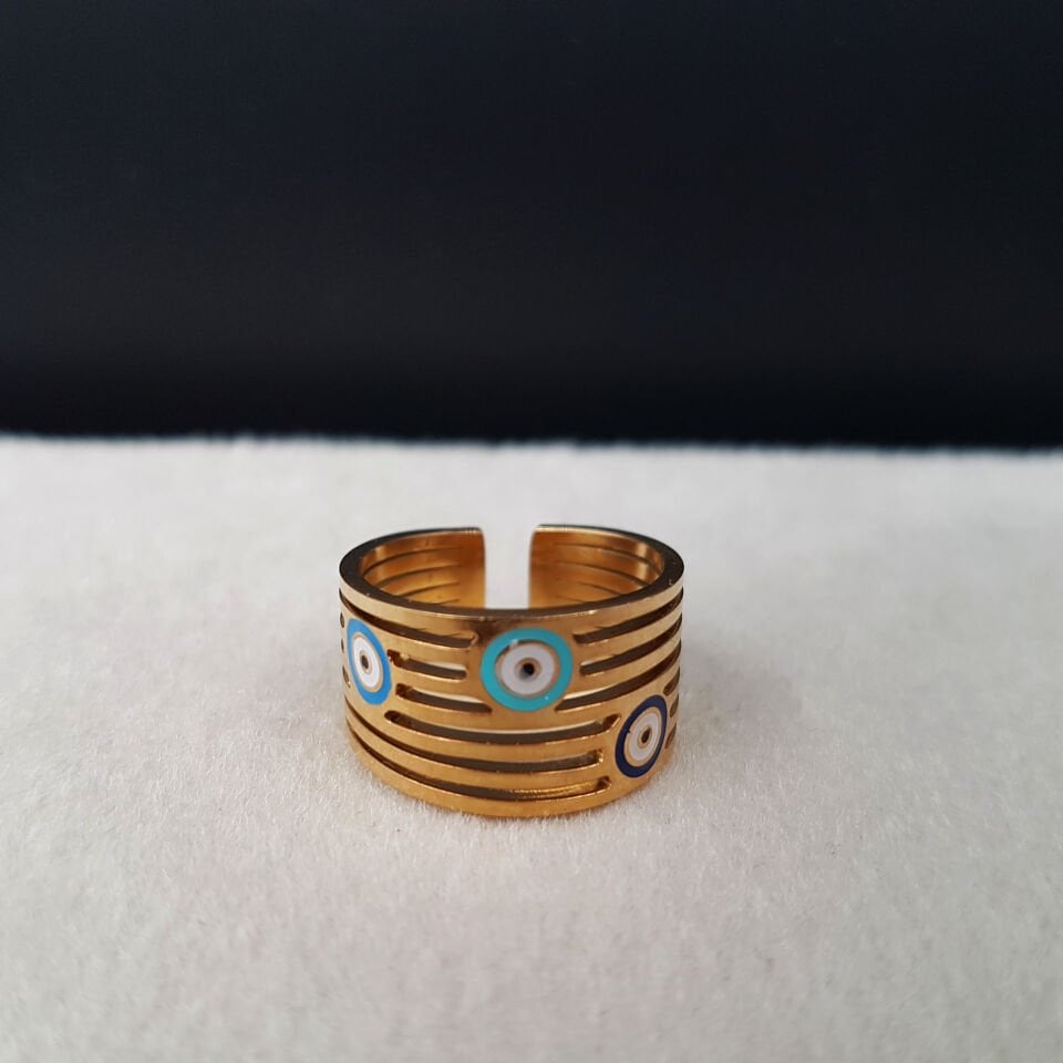 Nazar Boncuk Tasarım Gold Kadın Çelik Yüzük