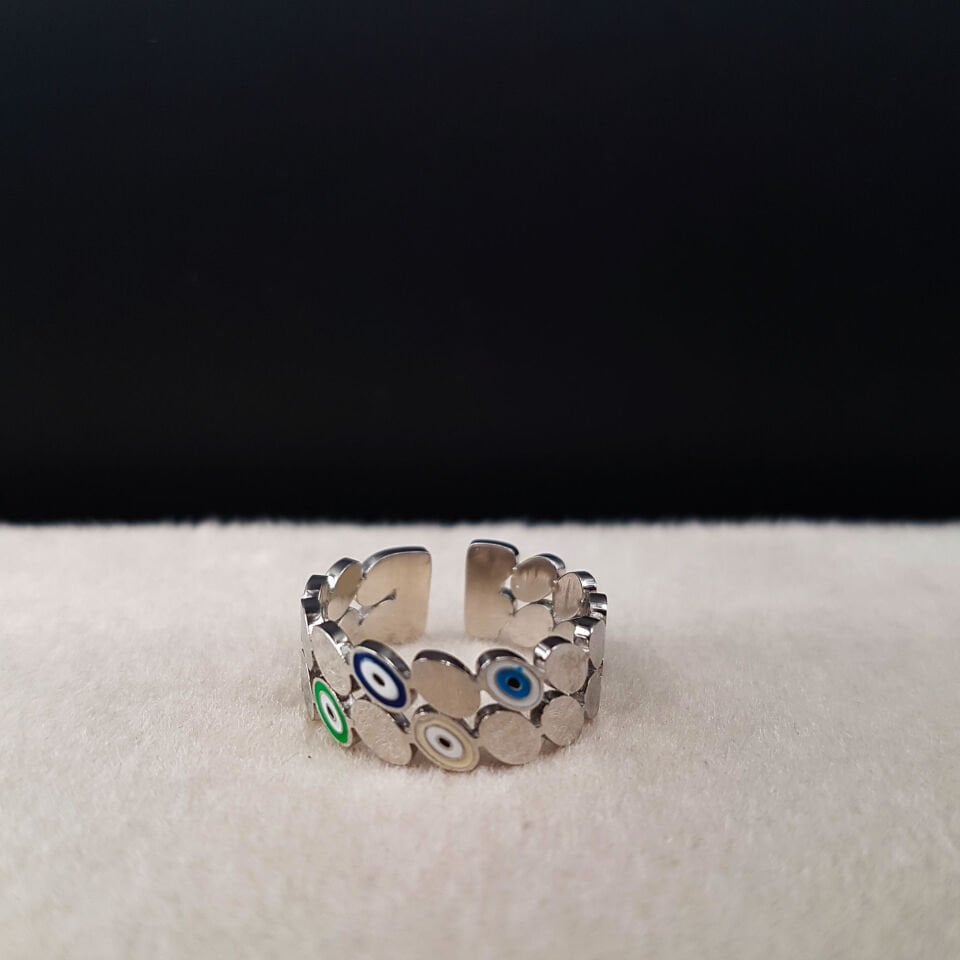 Nazar Boncuklu Petek Çelik Yüzük