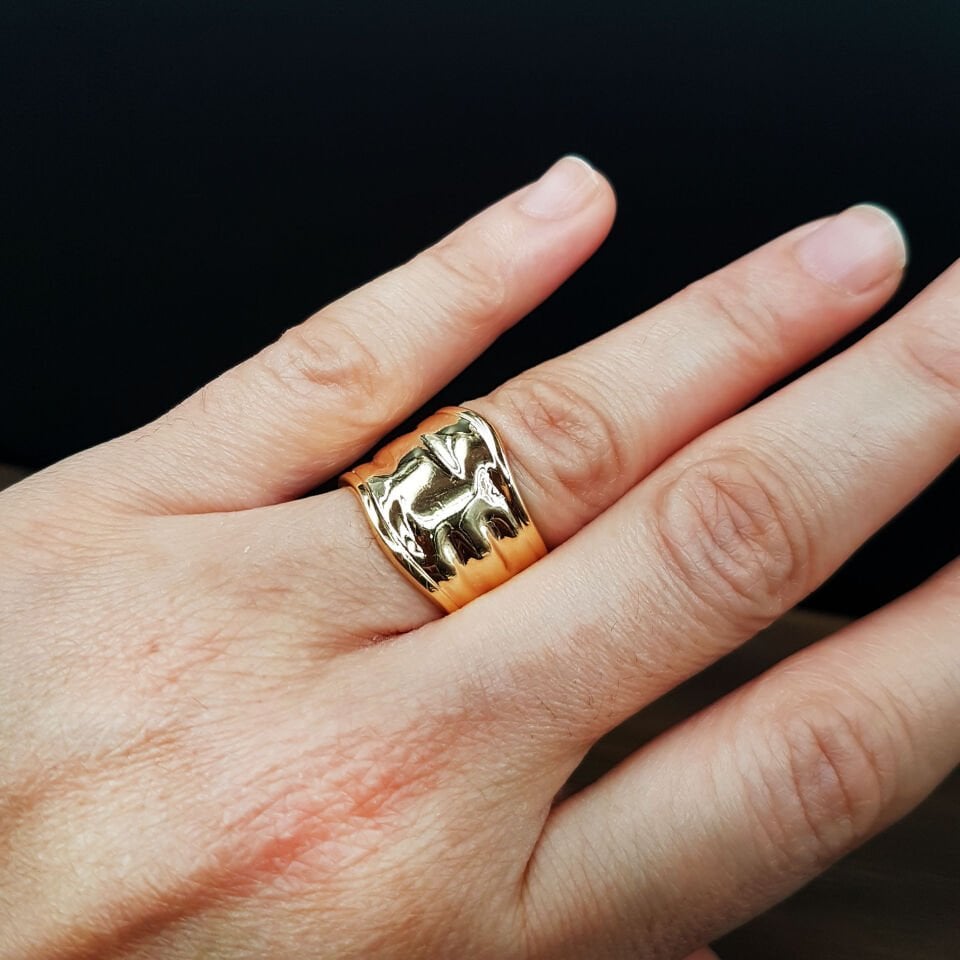 Gold Antik Tasarım Kadın Çelik Yüzük