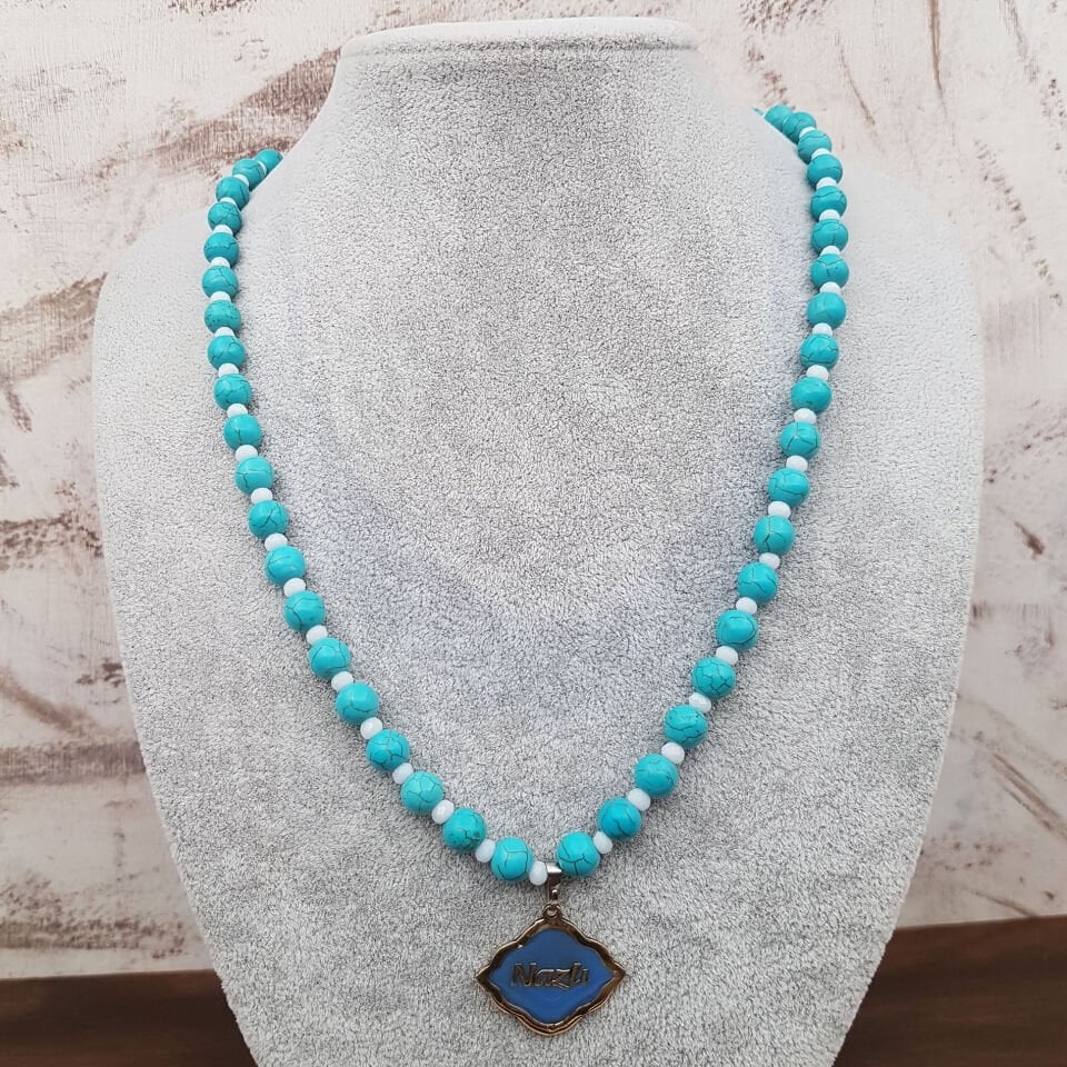 Kişiye Özel İsimli Firuze Doğaltaş Kolye