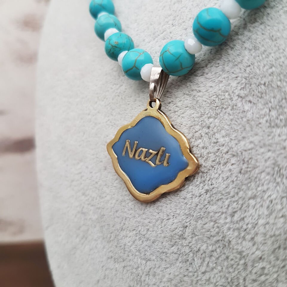Kişiye Özel İsimli Firuze Doğaltaş Kolye