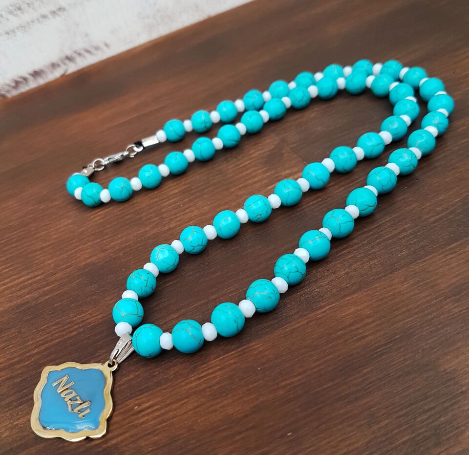 Kişiye Özel İsimli Firuze Doğaltaş Kolye